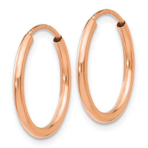 14k Rose Gold Classic Endless Round Hoop Earrings 15mm x 1.5mm