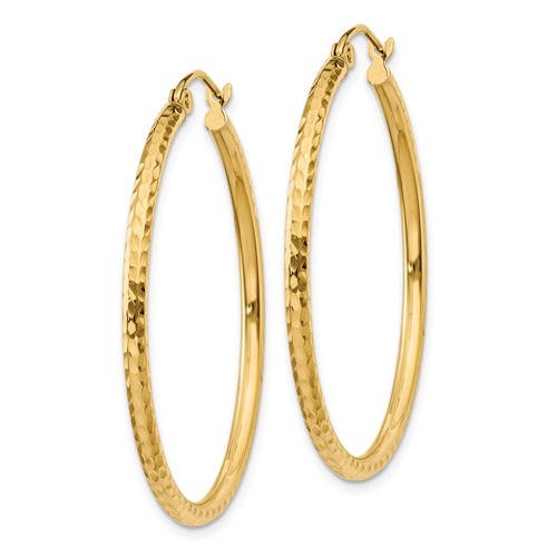 14k yellow gold diamond cut classic round hoop earrings 35mm x 2mm