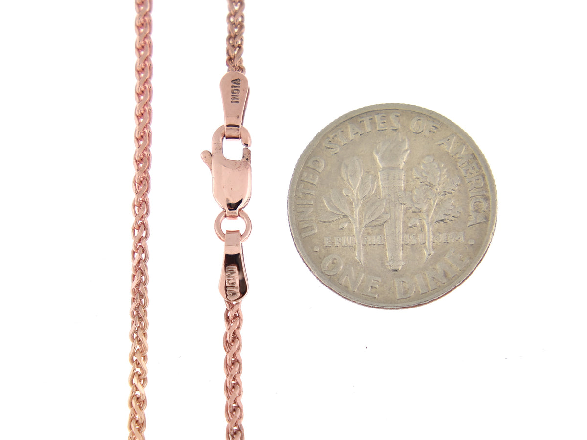 14k rose gold 1.4mm diamond cut spiga wheat bracelet anklet choker necklace pendant chain