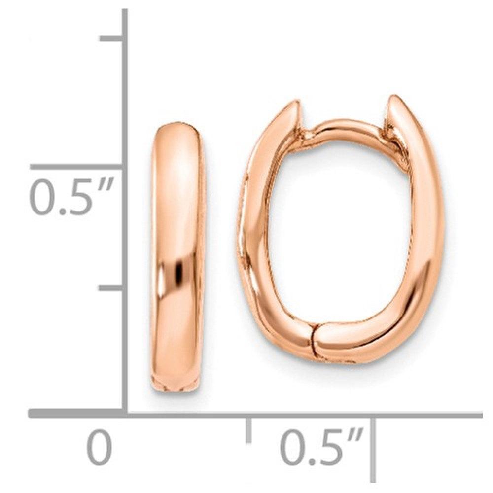 14k rose gold classic huggie hinged hoop earrings 13mm x 10mm x 3mm