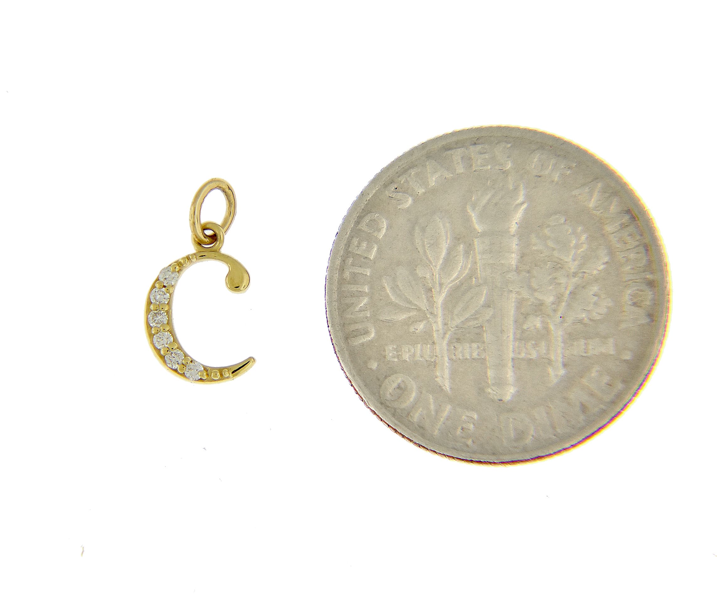 14K Yellow Rose White Gold .03 CTW Diamond Tiny Petite Lowercase Letter C Initial Alphabet Pendant Charm Necklace