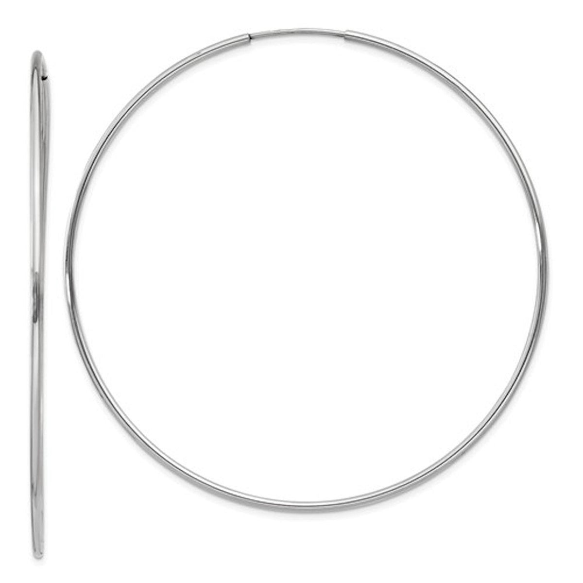 14k white gold large round endless hoop earrings 60mm x 1.20mm