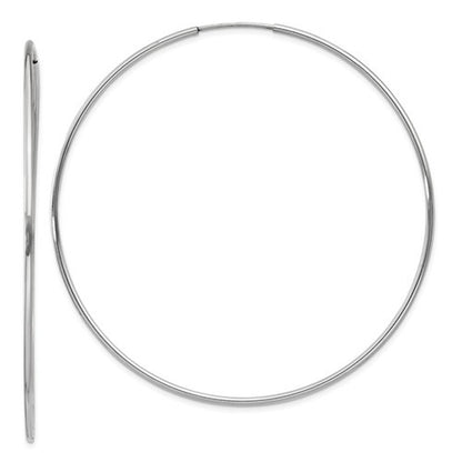 14k white gold large round endless hoop earrings 60mm x 1.20mm