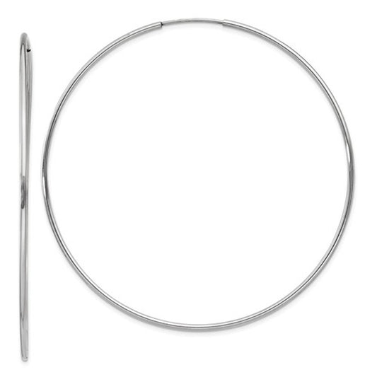 14k white gold large round endless hoop earrings 60mm x 1.20mm