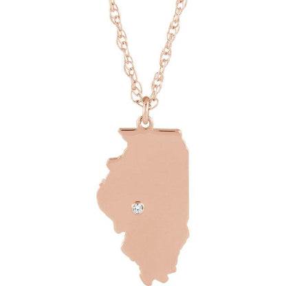 14k 10k yellow rose white gold diamond silver illinois il state map personalized city necklace