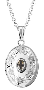 Sterling Silver Genuine Topaz Oval Locket Necklace March Birthstone Personalized Engraved Monogram