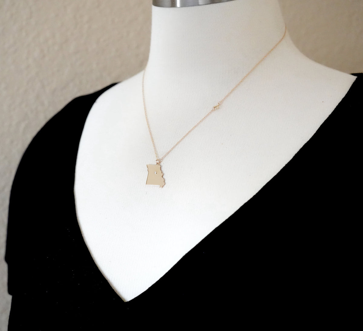 14k 10k yellow rose white gold diamond silver missouri mo state map personalized city necklace