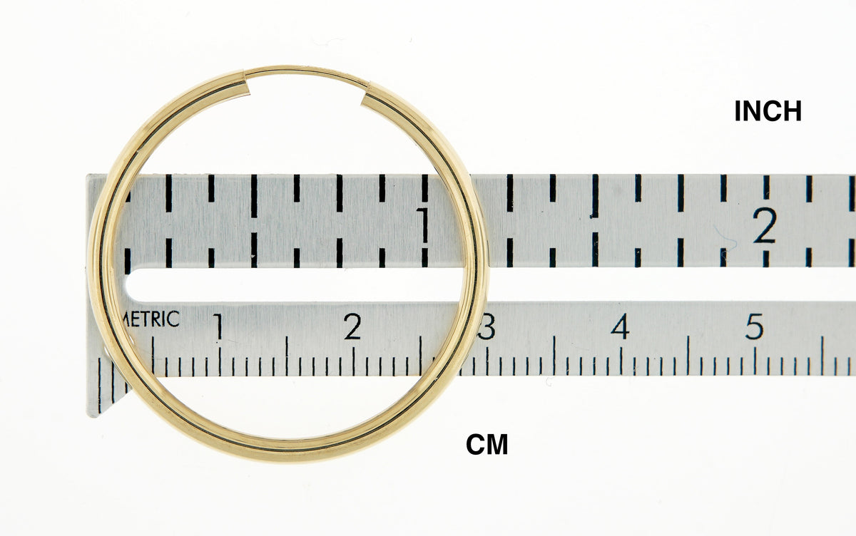 14k yellow gold round endless hoop earrings 30mm x 2mm