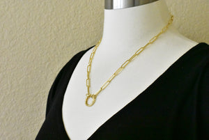 14k Yellow Gold Paper Clip Link Split Chain End Rings Necklace Anklet Bracelet 20 inches
