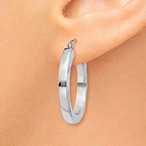14K White Gold Square Tube Round Hoop Earrings 24mm x 3mm