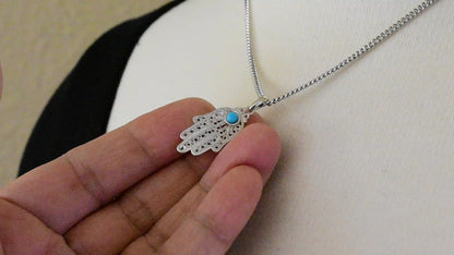 14K White Gold Turquoise Hand of God Hamsa Chamseh Pendant Charm