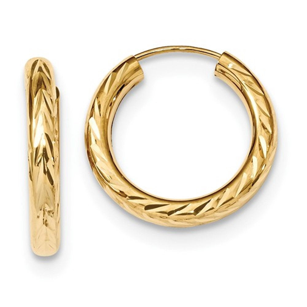 14k yellow gold diamond cut classic endless hoop earrings 18mm x 3mm