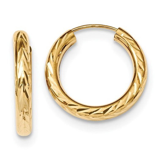 14k yellow gold diamond cut classic endless hoop earrings 18mm x 3mm