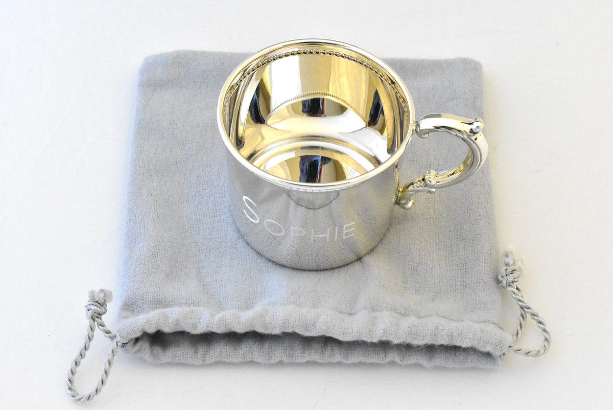 sterling silver baby or child beaded cup heirloom gift engraved personalized monogram