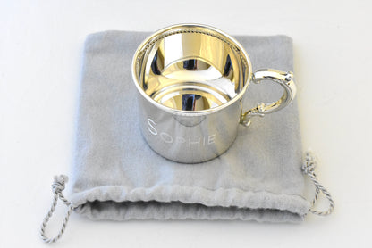sterling silver baby or child beaded cup heirloom gift engraved personalized monogram