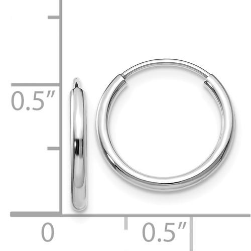 14k white gold small classic endless round hoop earrings 13mm x 1.5mm