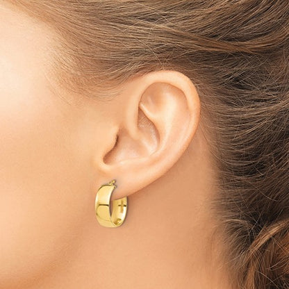 14k yellow gold round square tube hoop earrings 18mm x 7mm
