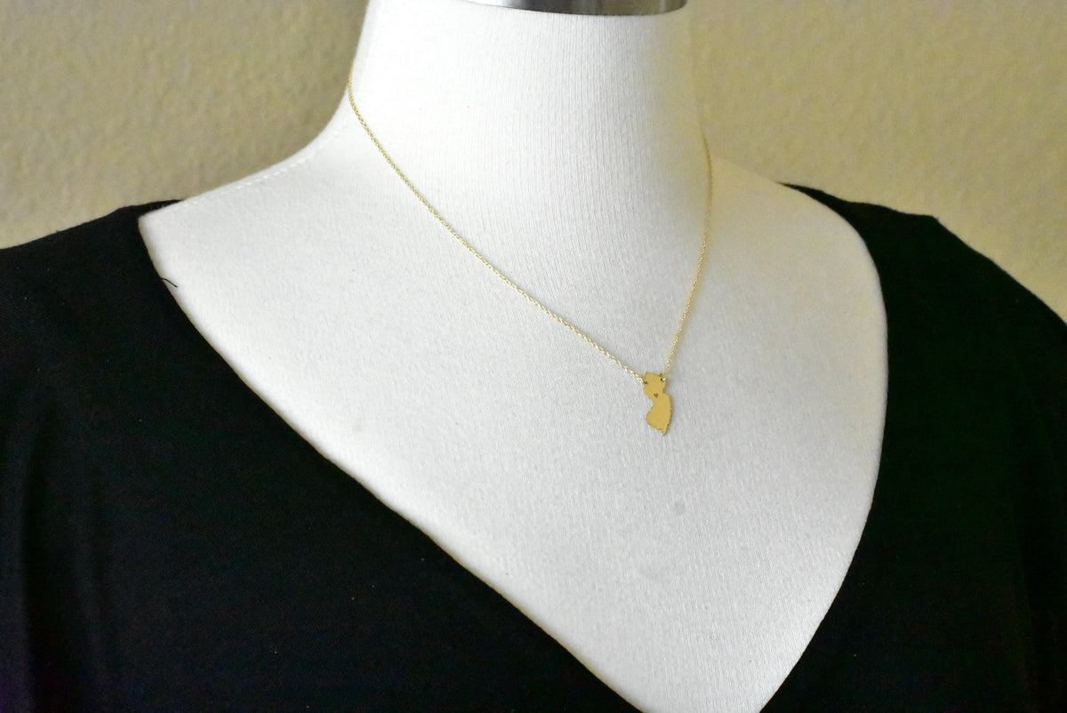 14k gold 10k gold silver new jersey nj state map necklace heart personalized city