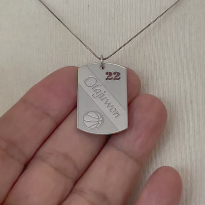 Sterling Silver Basketball Personalized Name Number Dog Tag Engraved Pendant Charm