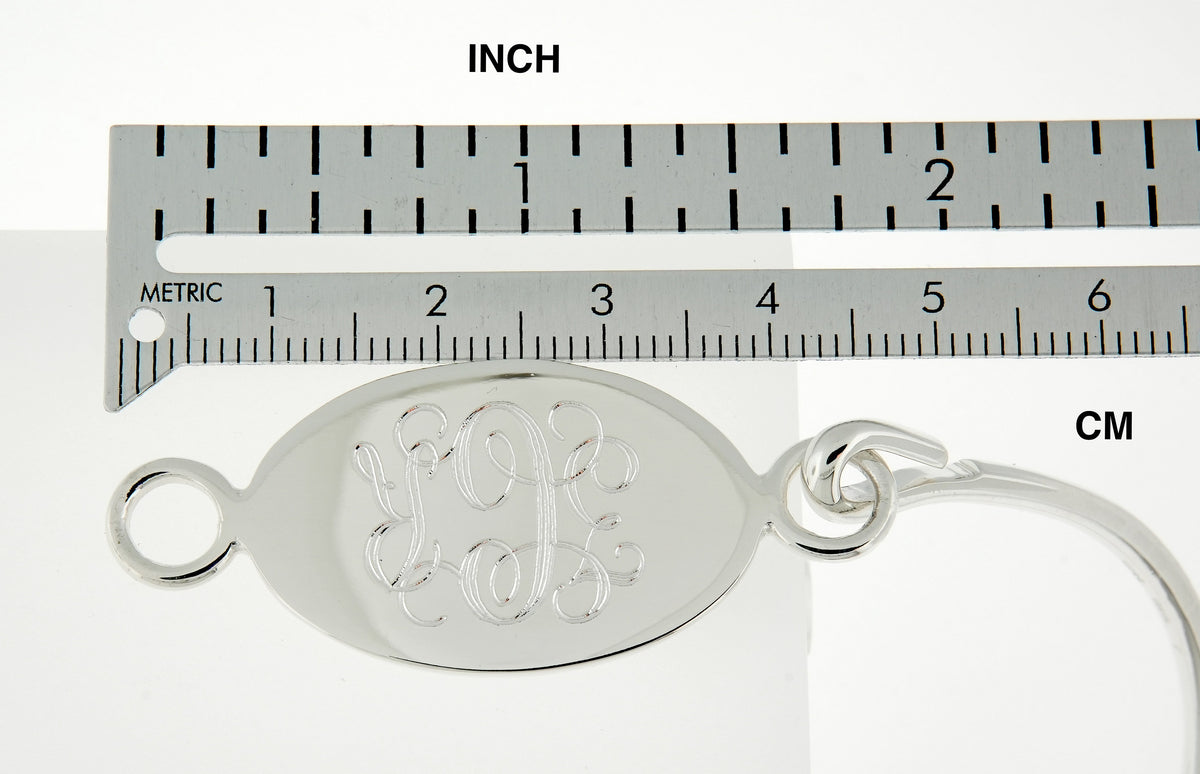 sterling silver oval id plate bangle bracelet custom engraved personalized name initials monogram