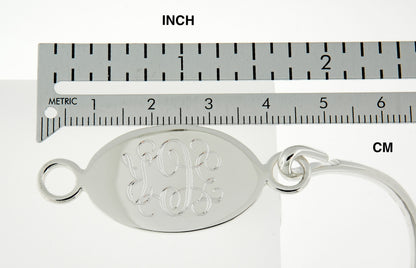 sterling silver oval id plate bangle bracelet custom engraved personalized name initials monogram