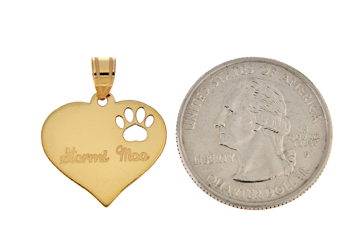 14k 10k yellow rose white gold or sterling silver paw print cut out personalized pendant charm