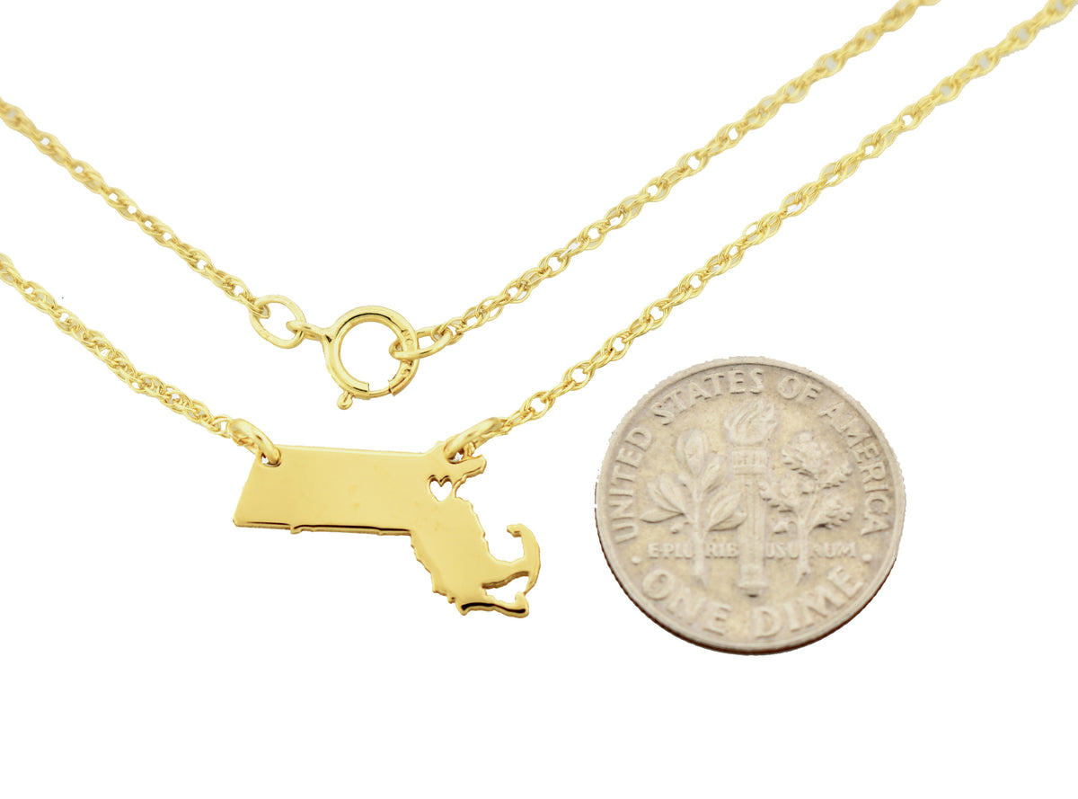 14k gold 10k gold silver massachusetts state map necklace heart personalized city
