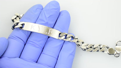 Solid Sterling Silver Engravable Antique Style Curb Link ID Bracelet Engraved Personalized Name or Initials