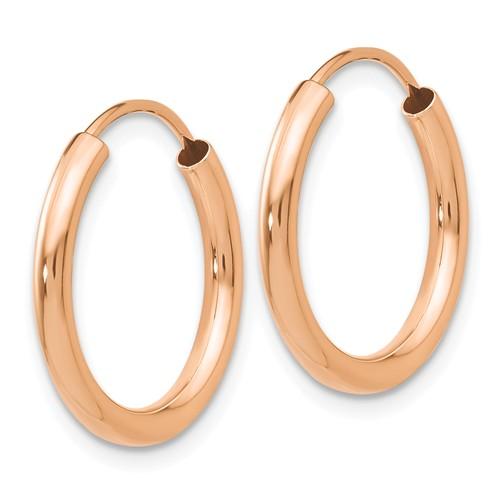 14k Rose Gold Classic Endless Round Hoop Earrings 16mm x 2mm