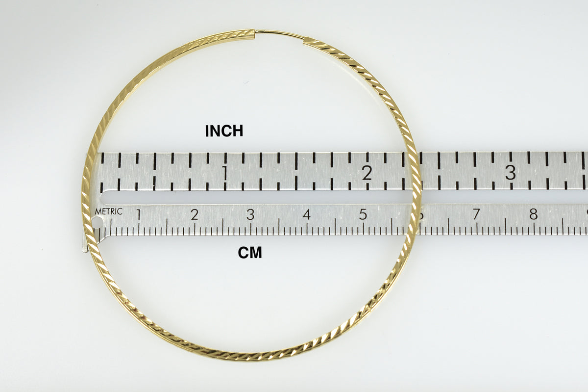 14k yellow gold diamond cut square tube round endless hoop earrings 60mm x 1.35mm