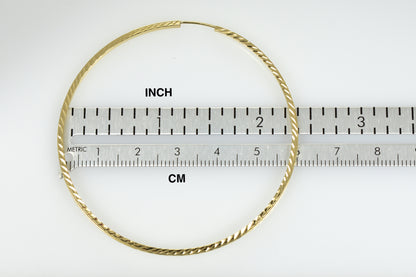 14k yellow gold diamond cut square tube round endless hoop earrings 60mm x 1.35mm