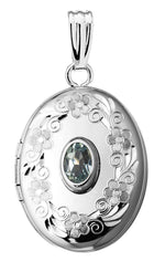 Load image into Gallery viewer, Sterling Silver Genuine Aquamarine Oval Locket Necklace March Birthstone Personalized Engraved Monogram
