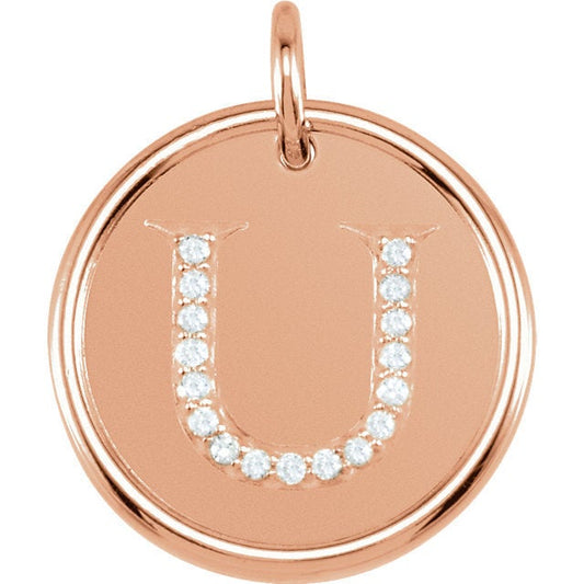 14k yellow rose white gold genuine diamond uppercase letter u initial alphabet pendant charm custom made to order personalized engraved