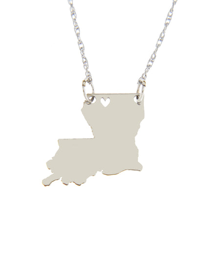14k gold 10k gold silver louisiana state map necklace heart personalized city