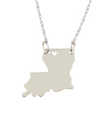 Carregar imagem no visualizador da galeria, 14k Gold 10k Gold Silver Louisiana State Map Necklace Heart Personalized City
