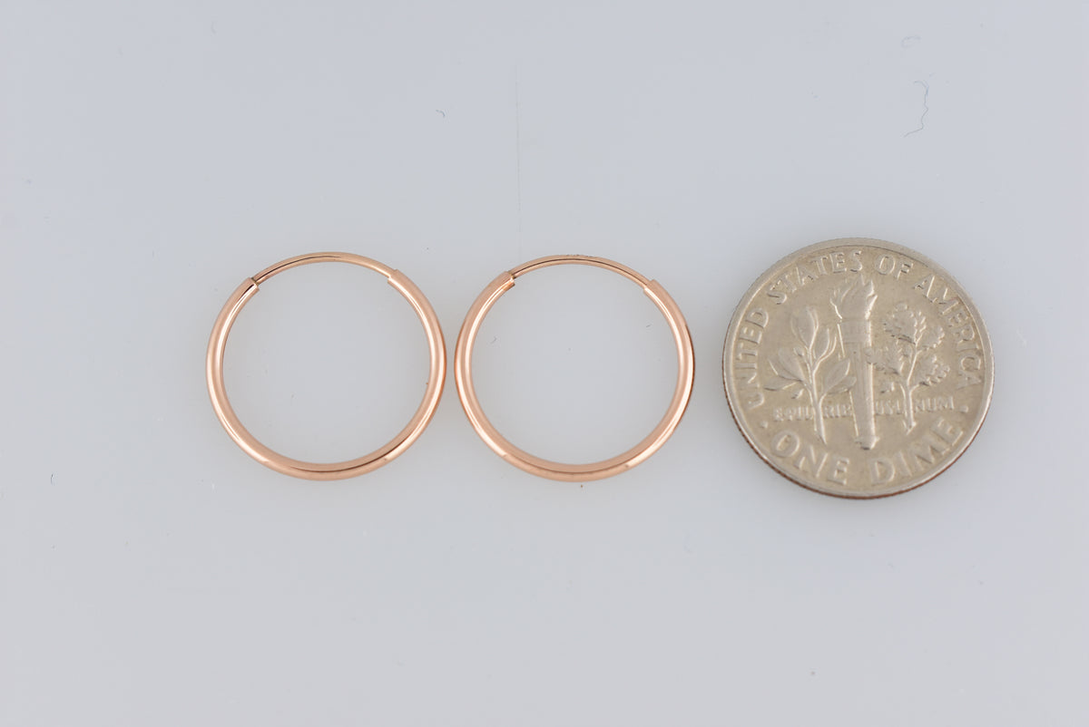 14k rose gold classic endless round hoop earrings 15mm x 1.25mm