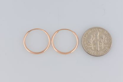 14k rose gold classic endless round hoop earrings 15mm x 1.25mm