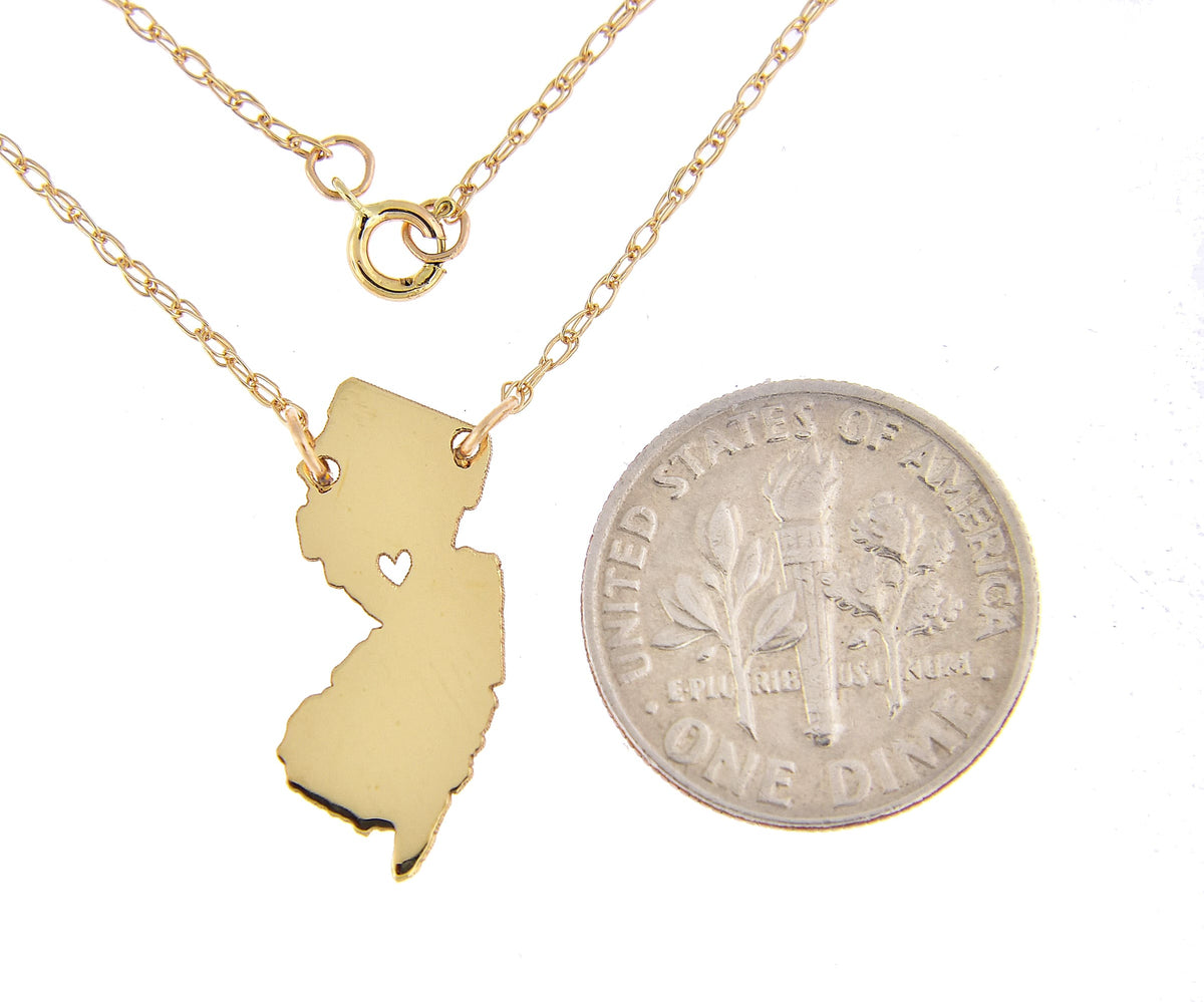 14k gold 10k gold silver new jersey nj state map necklace heart personalized city