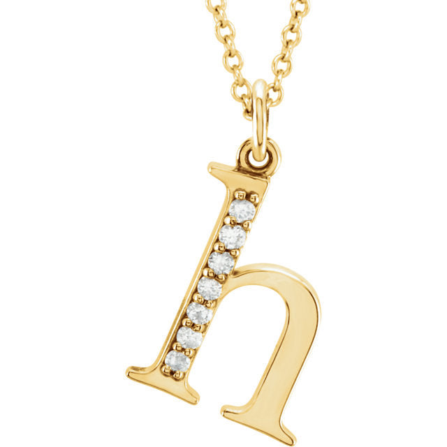 14k yellow rose white gold .04 ctw diamond tiny petite lowercase letter h initial alphabet pendant charm necklace
