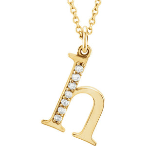 14K Yellow Rose White Gold .04 CTW Diamond Tiny Petite Lowercase Letter H Initial Alphabet Pendant Charm Necklace