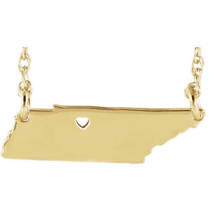 14k Gold 10k Gold Silver Tennessee TN State Map Necklace Heart Personalized City