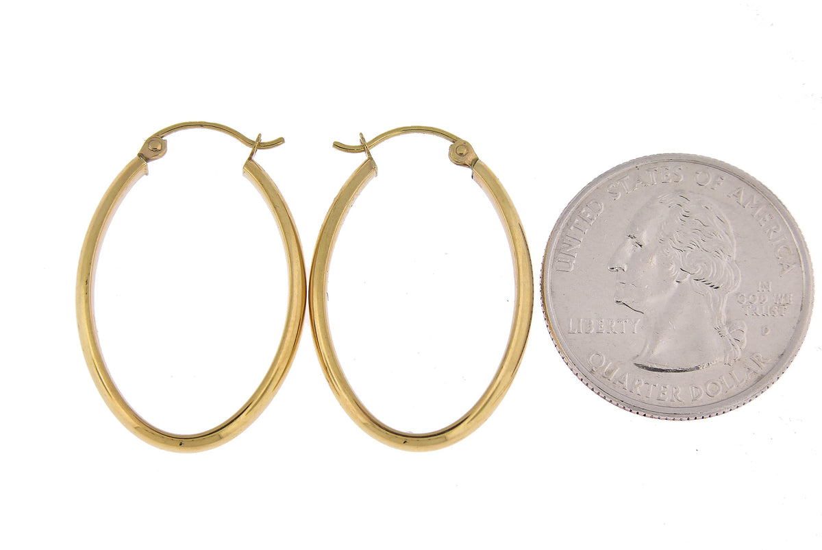 14k yellow gold classic polished oval hoop earrings 29mm x 21mm x 3mm