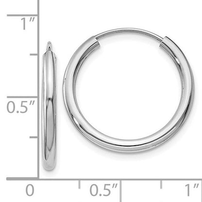 14k white gold round endless hoop earrings 19mm x 2mm