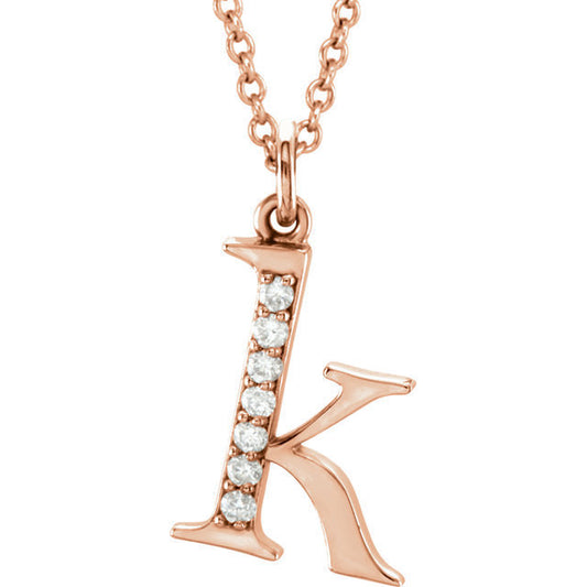14k yellow rose white gold .04 ctw diamond tiny petite lowercase letter k initial alphabet pendant charm necklace