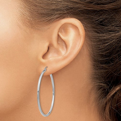 14k white gold classic round hoop earrings 44mmx2mm
