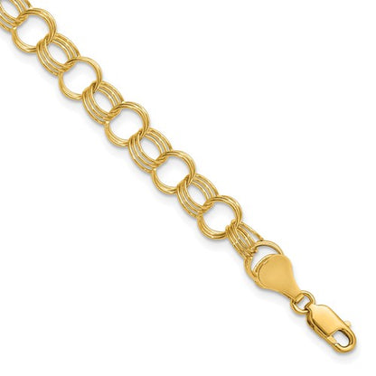 14k solid yellow gold 7mm triple link charm bracelet chain lobster clasp
