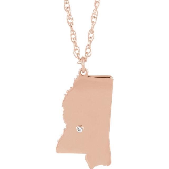 14k 10k yellow rose white gold diamond silver mississippi ms state map personalized city necklace