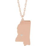 Carregar imagem no visualizador da galeria, 14k 10k Yellow Rose White Gold Diamond Silver Mississippi MS State Map Personalized City Necklace
