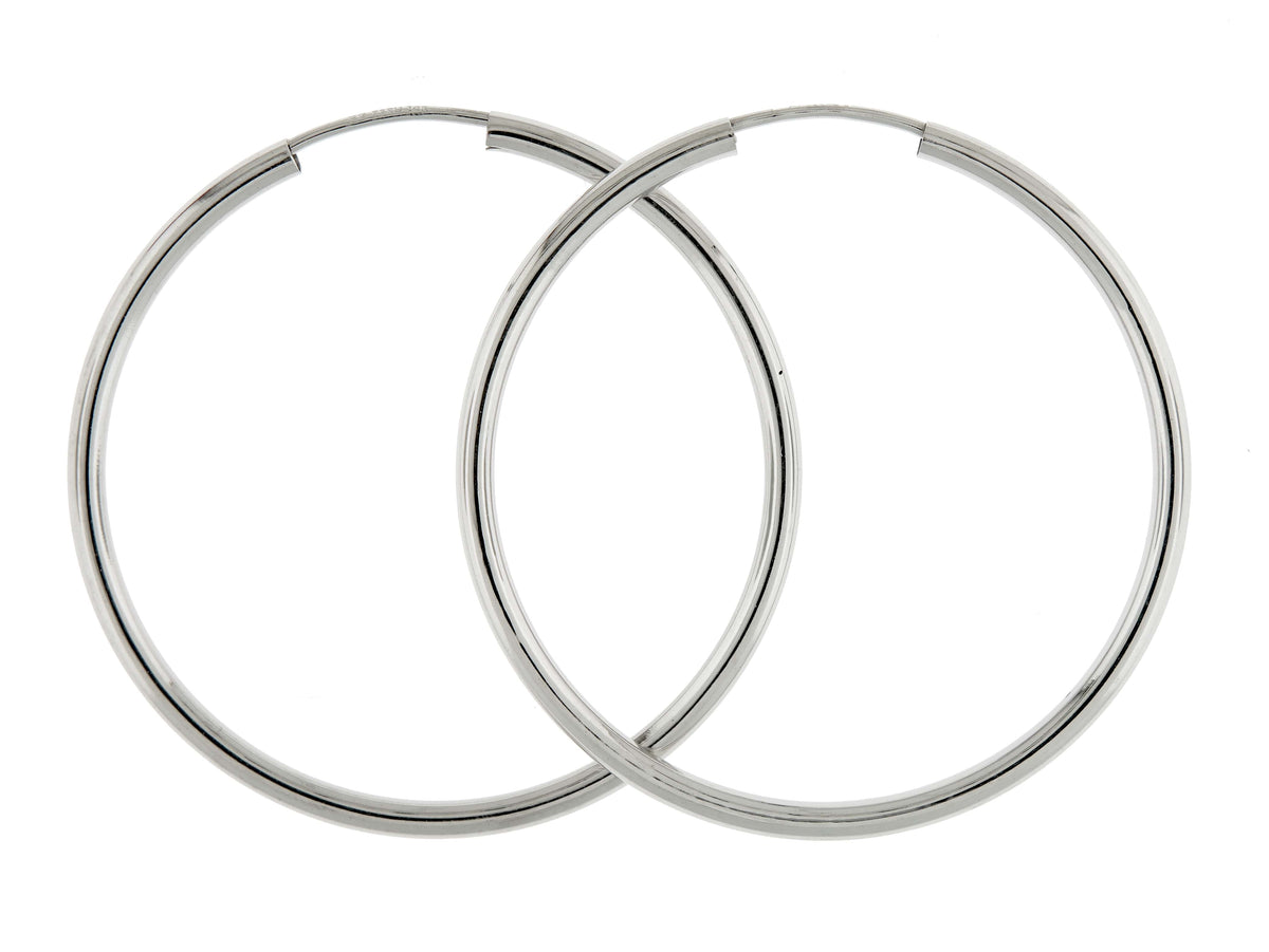 14k white gold round endless hoop earrings 34mm x 2mm