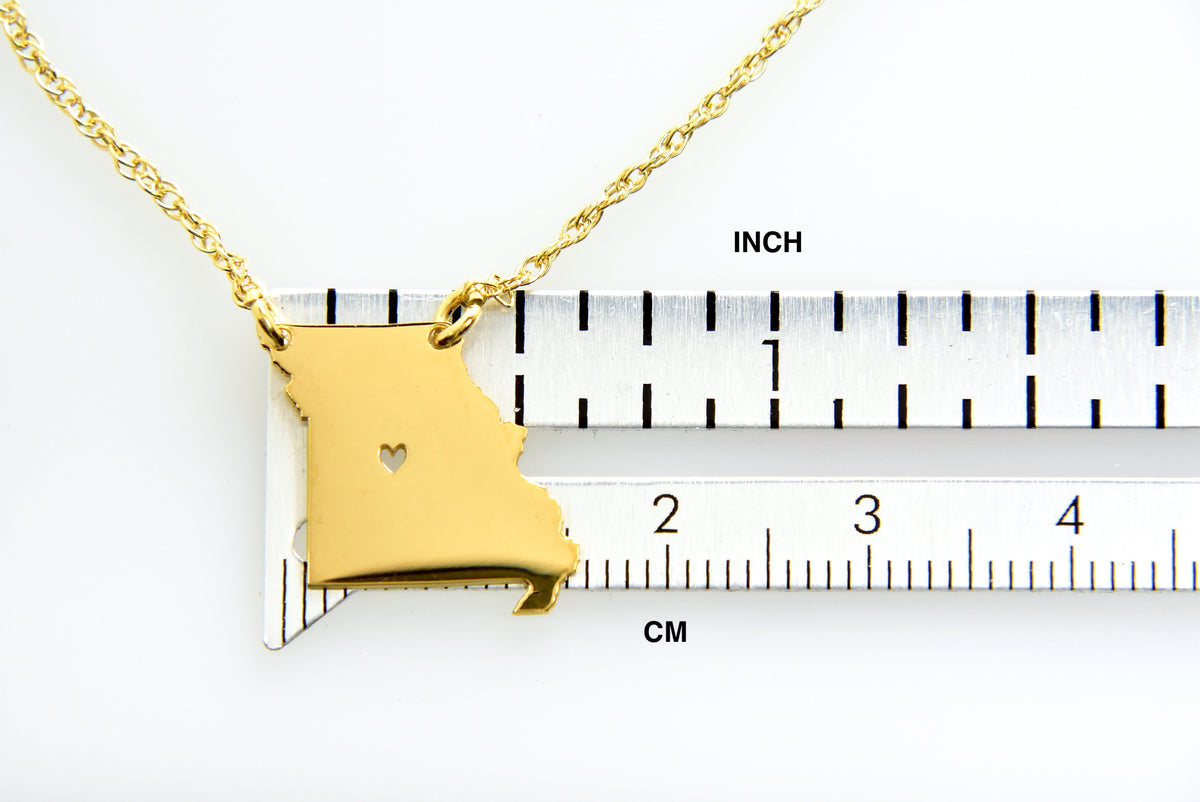 14k gold 10k gold silver missouri mo state map necklace heart personalized city